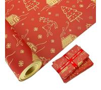 Gift Wrapping Paper Roll for Christmas: Red Kraft Paper with Festive Design Recyclable Christmas Wrapping Paper 76cm x 15M