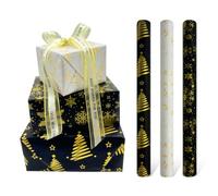 Gift Wrapping Paper Roll for Christmas: Wrapping Paper 3 Designs 43cm x 3M Printed with Gold Powder Snowflake Christmas Tree for Gift Wrapping
