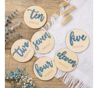 Giftacity Monthly Milestone Discs for Boy: Marker Circles Wooden Cards from for Photo Props - Newborn Age Signs for Gifts, Baby, 1-12 Months
