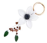 Giftale Genuine Leather Flower Tassel Keychain Car Keyring Fob Boho Accessorie for Women, Lily-white, Large