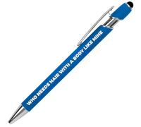 GIFTARU - With A Body Like This Who Needs Hair Funny Pen - Sarcastic Bald Mens Short Funny Gift, Novelty Blue and SIlver Ballpoint Pen, Perfect for birthdays, Christmas, Secret Santa