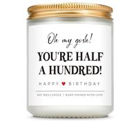 Giftasy 50th Birthday Gifts for Women Men - Handmade Lavender Candle - 50 Year Old Birthday Gifts for Mum Dad Wife Friend Sister, Happy 50th Gift Ideas