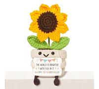 Giftasy 70th Birthday Gifts for Women - Handmade Positive Sunflower Crochet with Card - 70 Year Old Birthday Gift for Mum Grandma Auntie Nanny Nana, Happy 70th Gift Ideas