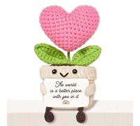 Giftasy Crochet Heart Flower Gift for Women with Heartfelt Message Card - “The World is a Better Place with You in it” - Handmade Birthday Gift for Friends, Family, Colleagues, Bestie, Cute Desk Decor