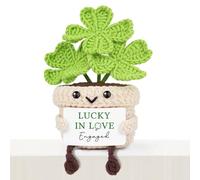 Giftasy Engagement Gifts for Couples - Handmade Crochet Clover with Card “Lucky in Love Engaged” - Cute Engagement Keepsake Gift for Friends, Bestie, Sisters, Family, Partners, Romantic Home Decor