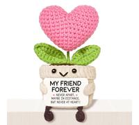 Giftasy Friendship Gifts for Women - Handmade Heart-Shaped Crochet Flower with My Friend Forever Never Apart Message Card - Cute Home Decor Gift for Friend Bestie BBF Sister for Christmas Birthday