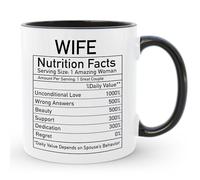 Giftbees Wife Coffee Mug, Wifey Nutrition Facts Tea Cup, Valentine's Day Gift for Her, Birthday Anniversary Christmas Wedding Present from Husband, 11 Oz Ceramic Mug for Bride to Be Marriage Gift