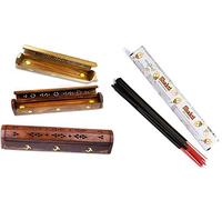 Giftbrit Decorative Sheesham Wood Box with Brass Inlay,Joss Stick cone holder smoke box + Stamford Shakti Incense Sticks. Incense holder.