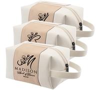 GIFTBYGIFTY Bridesmaid Gifts, Personalized Toiletry Bag, 3 Designs & 4 Colors, Bridesmaid Proposal Gifts - D2, Rose Gold, Set of 3