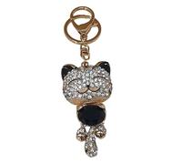 GiftDot Cute Kitten Bling Sparkling Crystal Diamantee Keyring Keycharm for Women - Perfect for Bags & Car Keys (Black Cat)