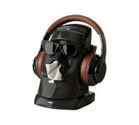 GiftDot Moai Head Tissue Box Desk Organizer - Fun Easter Island Statue Facial Tissue Dispenser with Internal Spring-Loaded Base - Quirky Home & Office Decor, Sunglasses & Headphone Stand (Black)