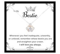Gifted Happiness Best Friend Necklace for Women - Crown Pendant Bestie Jewellery Gift with Message Card, Meaningful Friendship Present for Birthday or Christmas in Gift Box