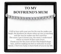 Gifted Happiness Boyfriend's Mum Tennis Bracelet Gift with Message Card | Sliding adjustment, clear stones and a black box with red ribbon; a birthday gift or a way to say thank you