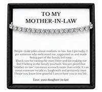 Gifted Happiness Mother-in-Law Tennis Bracelet Gift from Daughter-in-Law | Adjustable slider, clear stones, white message card and black box with branded red ribbon