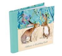 Gifted Stationery Address and Birthday Book for All Your Contacts. Cloth Covered Spiral Binding Journal Notebook to Keep Track of Names, Address, Phone, Email, Birthdays. 200 Pages, Kissing Hares