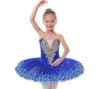 GiftGalore Girls ballet leotard with plate, professional tutu, hard organdy skirt, swan feather hem dance skirt lake sleeveless ballet leotard.(Non-luminous-Blue,9-10 Years)