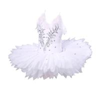 GiftGalore White Girl Ballet Dress Shiny Sequins Swan Lake Ballet Costume Embroidered Swan Lake Leotard Skirt Dancewear Professional Dancer Swan Lake Ballet Performance Party Dress(160CM)