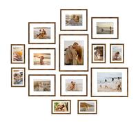 Giftgarden 14 Pack Brown Picture Frames with Mat for Various Sizes Photos, Assorted Matted Frame Set Including Two 11x14, Six 8x10, Six 5x7, Gallery Frame Collage for Wall or Tabletop Display