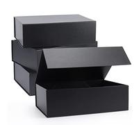 Giftgarden 4-Pack 11”x8”x3.5” Black Gift Boxes with Magnetic Lids, Large Collapsible Gift Wrap Box Magnet Clourse for Presents, Mothers Day, Birthday, Wedding, Bridesmaid Groomsman Proposal Box