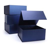 Giftgarden 4-Pack 8”x8”x4” Blue Gift Boxes with Magnetic Lids, Collapsible Magnet Clourse Square Gift Wrap Box for Presents, Wedding, Birthday, Bridesmaid Groomsman Proposal Box