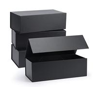 Giftgarden 4-Pack Black Gift Boxes with Magnetic Lids, 12x6x4 Collapsible Large Gift Wrap Box Magnet Clourse for Presents, Mothers Day, Birthday, Wedding, Bridesmaid Groomsman Proposal Box