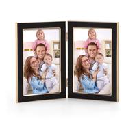 Giftgarden 4x6 Double Picture Frame Black with Clear Glass Display 4 by 6 Photo, Metal Hinged Folding Frame for Tabletop and Wall Display