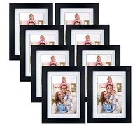 Giftgarden 4x6 Picture Frame Set of 8, 5x7 Matted to Display 4 by 6 Photo with Mat or 5 by 7 without Mat for Wall or Tabletop, Black