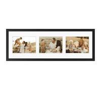 Giftgarden 5x7 Collage Picture Frame 3 Openings Horizontal, Textured Aluminum 8x24 Frame Matted to Three 5x7 Photos with Mat, Wall Display, Black