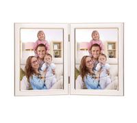Giftgarden 5x7 Double Picture Frame White with Tempered Glass Display 5 by 7 Photo, Metal Hinged Folding Frame for Tabletop or Wall