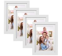 Giftgarden 5x7 Picture Frame Set of 4 White Wood Grain Frames for 5x7 Photos with Mat or 6x8 without Mat, Wall or Tabletop Display
