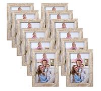 Giftgarden 6x4 Photo Frames Distressed Beige White Set of 12, Multi Rustic Grain 4 by 6 Photo Frames Bulk for Wall or Tabletop Display