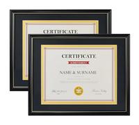 Giftgarden 8.5 x 11 Diploma Frame 2 Pack, 11x14 Frame Matted to 8.5 by 11 Certificate Document Award Degree with Mat for Wall, Black with Gold Trim