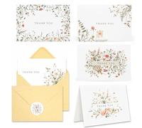GiftGem 24 Pcs Thank You Cards with Envelopes Floral Multipack, Premium Greeting Set Includes Seal Stickers, 6 Elegant Designs for Wedding Baby Shower Business, Thick Paper
