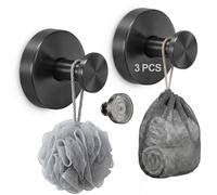 GiftGem 3 Pack Suction Hooks for Bathroom - Rustproof Stainless Black Steel Suction Cup Hooks Heavy Duty, Waterproof Vacuum Shower Holder for Towel Robe Loofah, No Drilling Window Glass Hanger