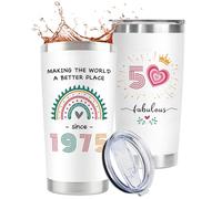 GiftGem 50th Birthday Gift for Women - 50th Birthdays Creative Travel Mug, Interesting Personalized Mug, Bron in 1975 Birthday Gift for Mum Grandma Wife Daughter Sister Best Friend