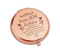 GiftGem 50th Birthday Gifts for Her - Elegant Compact Pocket Makeup Mirror, Funny 50th Birthday Gifts for Women, Great 50th Birthday Gift Ideas, Unique and Special Birthday Presents
