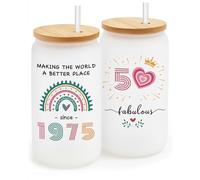 GiftGem 50th Birthday Gifts for Women - 50th Birthdays Creative Travel Mug, Interesting Glass Mug, Coke Cup, Born in 1975 Birthday Gift for Grandma, Mum, Wife, Sister,Besties, Best Friend
