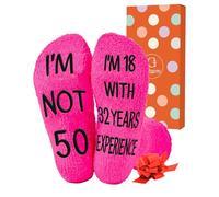 GiftGem Birthday Gifts for Women - Unique Pink Fuzzy Socks for Women with Funny Age-Printed Designs