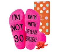 GiftGem Birthday Gifts for Women - Unique Pink Fuzzy Socks for Women with Funny Age-Printed Designs