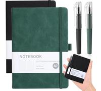GiftGem Pocket Notebook 2 Pack A7 PU Leather Mini Notebook with Pen, 100 Lined Pages, Elastic Band & Ribbon Bookmark, Compact Pocket-Size Notepad Set for Work Travel, Black and Deep Green
