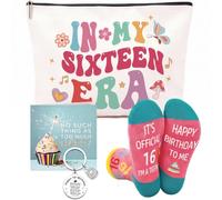 GiftGem16th Birthday Gifts Girls - Exquisite Pencil Case & Sports Socks Set with Blessing Card & Keychain - Perfect 16th Birthday Gifts for Girls, Daughter, Best Friend or Sister