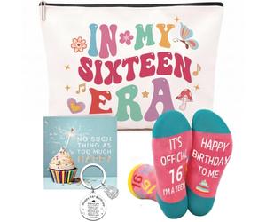 GiftGem16th Birthday Gifts Girls - Exquisite Pencil Case & Sports Socks Set with Blessing Card & Keychain - Perfect 16th Birthday Gifts for Girls, Daughter, Best Friend or Sister