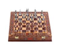 GiftHome Antique Copper Roman Figures Metal Chess Set for Adult,Handmade Pieces and Natural Solid Wooden Chess Board with Pearl Design Around Board and Storage Inside King 2,8 inc
