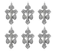 gifthub 6 Pcs Alloy Catholic Crucifix for Rosary Making Bulk with Medal Design,Pardon Crucifix Rosary Parts for Rosaries Catholic(Silver)