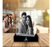 Giftic 3d Laser Engraved Classic Rectangle Crystal Custom Photo Print, Personalised Gifts for her/him, dad/mom, Anniversary Couples Gifts (Tall, XXL: 20x13x8cm, Glass Crystal)