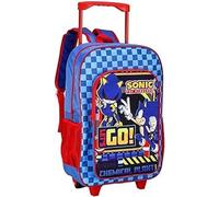 GIFTIDEAZZ Kids Wheeled Trolley Backpack - Foldable Suitcase Rucksack with Favorite Character Designs - Travel Carry-on Luggage for Children (Deluxe Sonic The Hedgehog Let's GO Trolley)