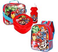 GIFTIDEAZZ Marvel Avengers Character 4 Piece Set Boys Kids Backpack with Side Pocket School Bag + Lunch Bag + Sandwich Box +Water Bottle