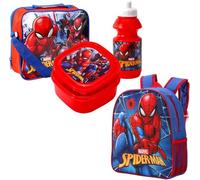 GIFTIDEAZZ Standard Spiderman Character 4 Piece Set Boys Kids Backpack with Side Pocket School Bag + Lunch Bag + Sandwich Box +Water Bottle