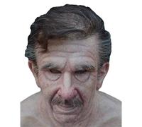 Giftik 3D Halloween Costume Latex Mask Horror Party Elderly Man Supersoft Old Man Adult Realistic Wig Grandfather Head Cover Mask (Old man E)