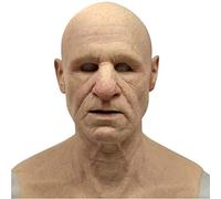 Giftik 3D Halloween Costume Latex Mask Horror Party Elderly Man Supersoft Old Man Adult Realistic Wig Grandfather Head Cover Mask (Old man B)